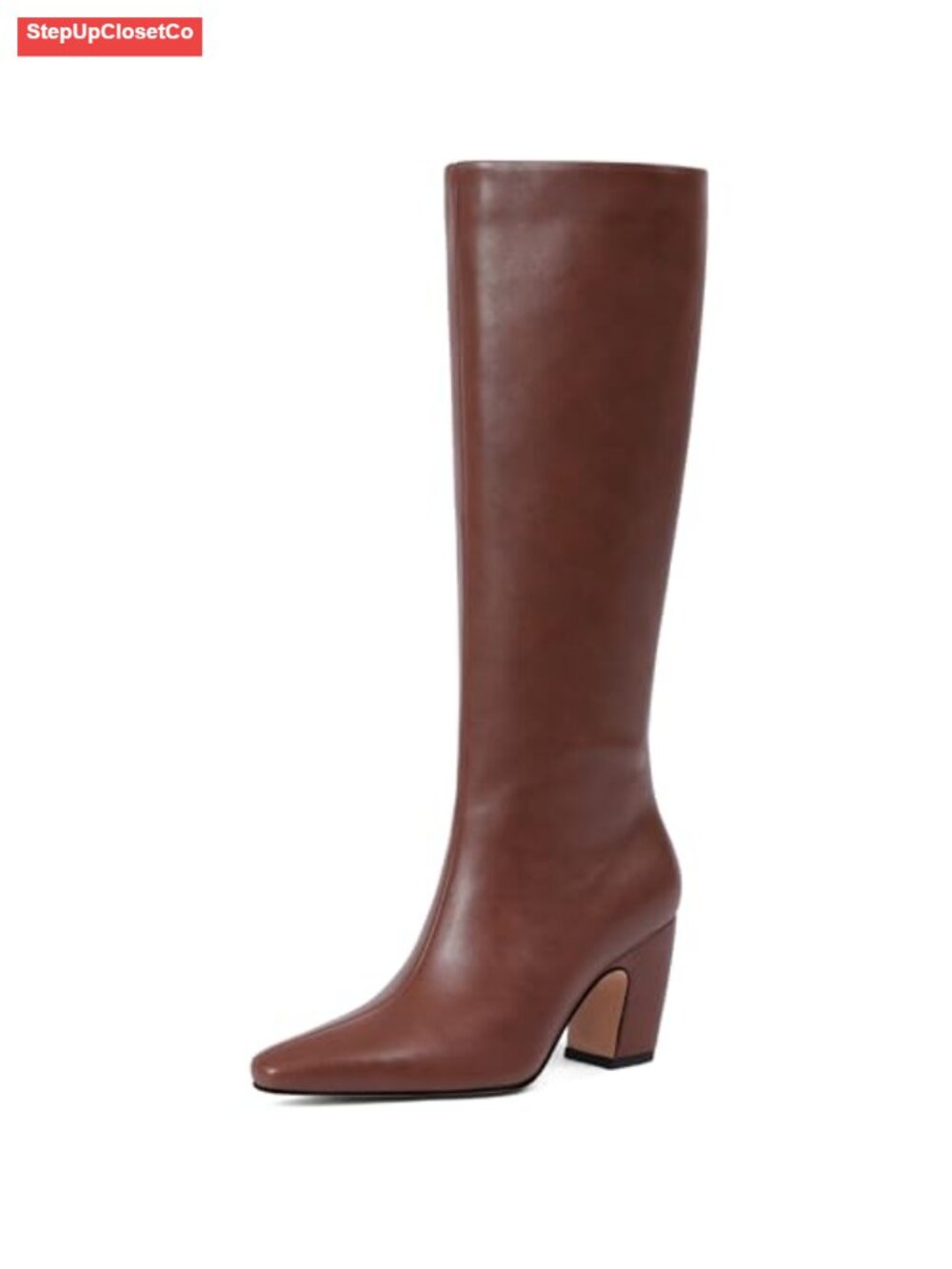 Women's Knee High Boots, Square Toe Faux Leather, Chunky Heeled Riding Boots